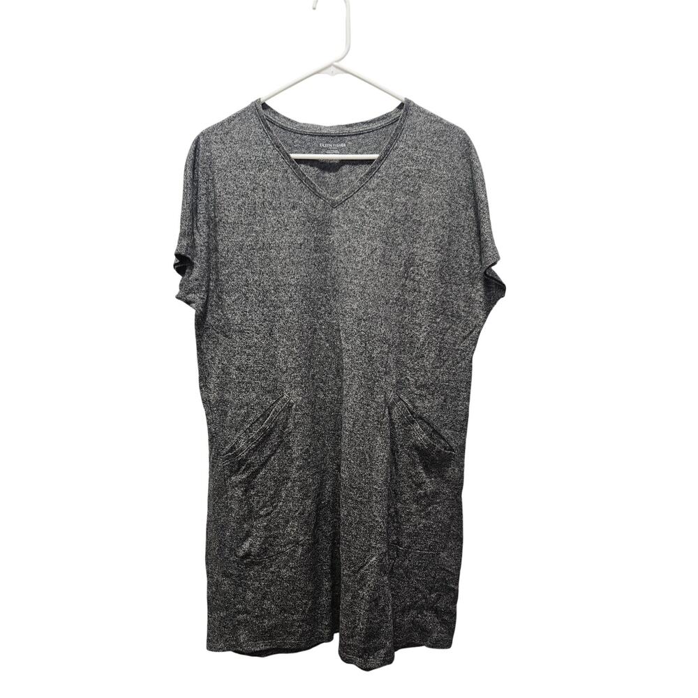 Eileen Fisher Hemp Organic Cotton Tunic Dress Gray Marled V Neck Pockets PS/PP
